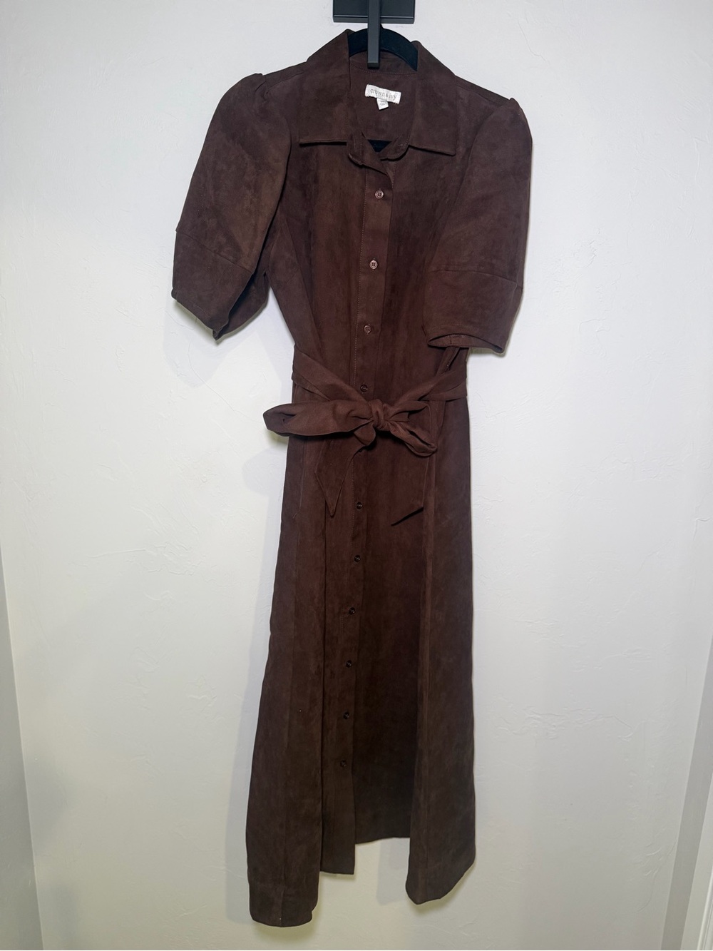 crown & ivy Brown Suede Button-Front Maxi Dress with Waist Tie
